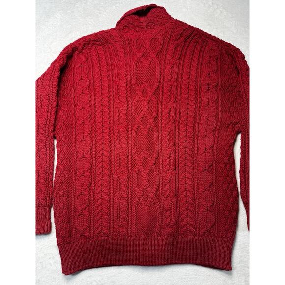 Aran Crafts Ireland Wool Cardigan Collar Cable Fisherman Knit Sweater Red Men L - Picture 9 of 12